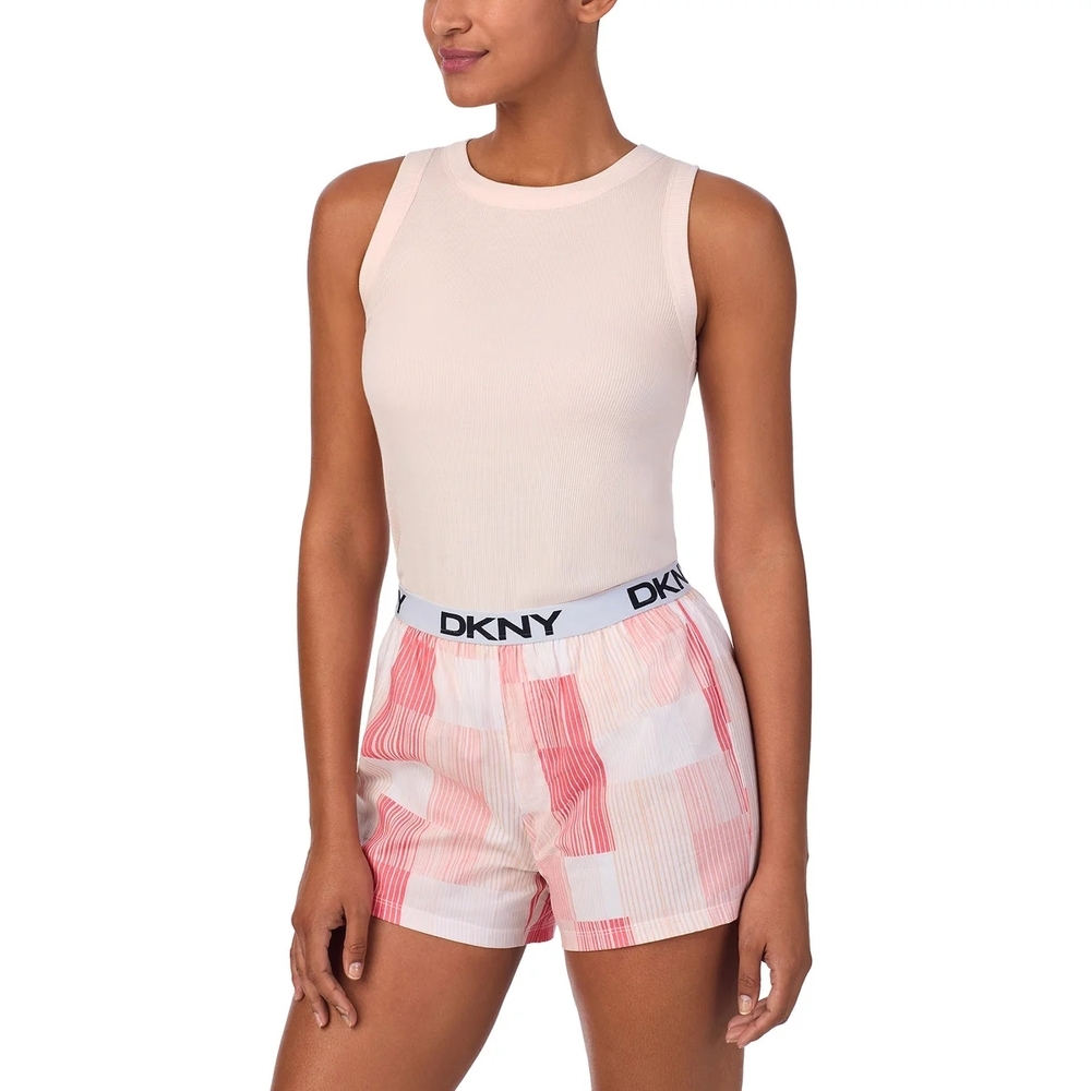 DKNY Stripe Print Soft Ribbed Tank Top And Shorts‎ Set Sleeveless Waistband